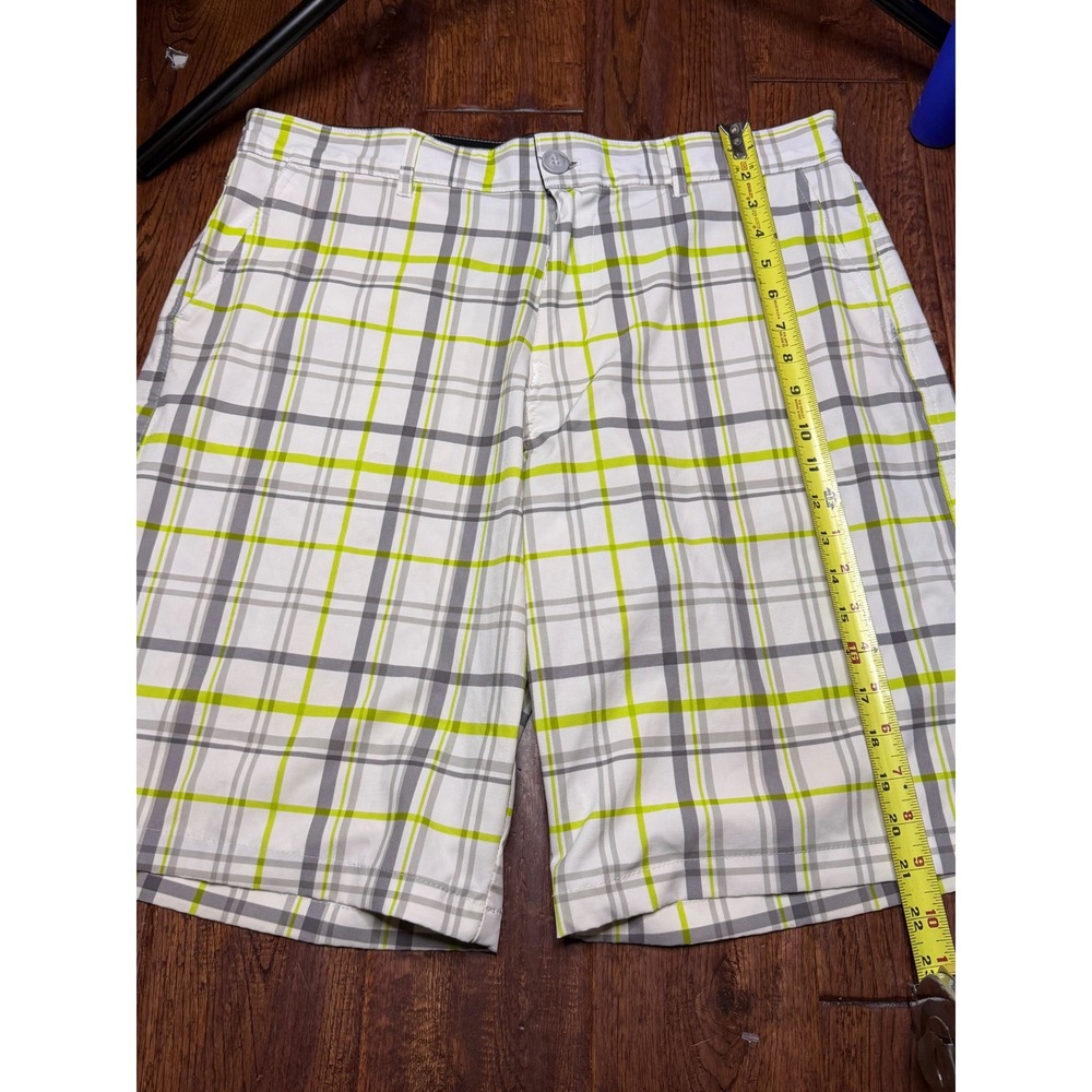 OP Ocean Pacific Mens OpFlex 4-Way Stretch Plaid Hybrid Shorts Green Grey 34